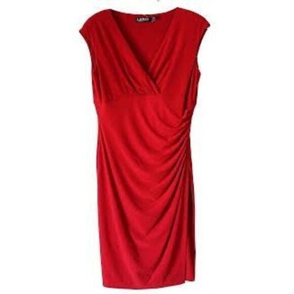 Lauren Ralph Lauren Size 4 Sleeveless Gathered Cocktail Dress Cherry Red Evening - Picture 4 of 12